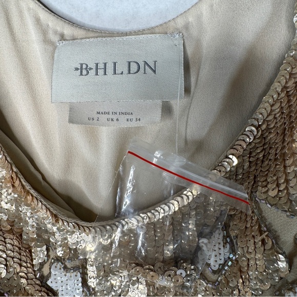 BHLDN Versau Dress - Champagne Beaded & Sequin Star Mini - Sz 0 - Picture 8 of 12